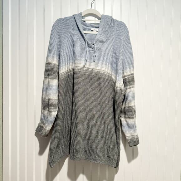 J. Jill Sweaters - J Jill Striped Hooded Sweater Tunic Blue Gray Plus Size 4X